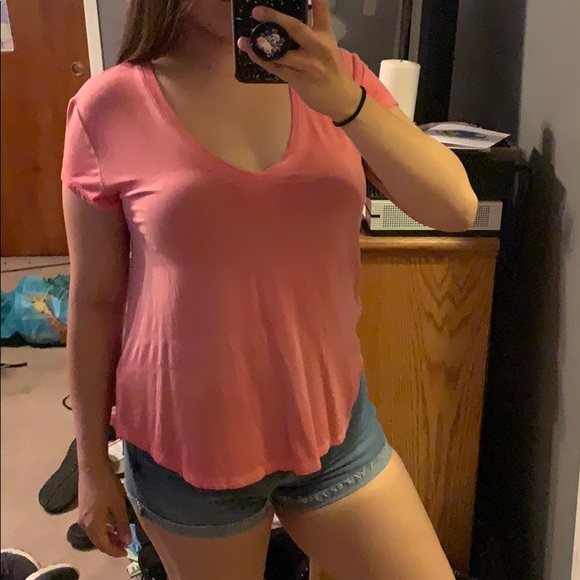 American Eagle Outfitters Tops - A&E Salmon Pink Favorite V-Neck T